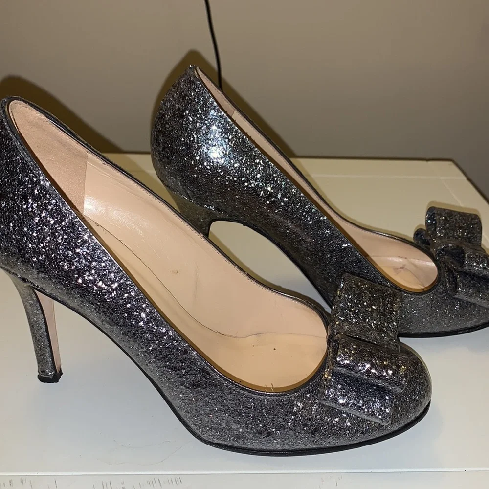 kate spade Silver Glitter Bow Pumps
